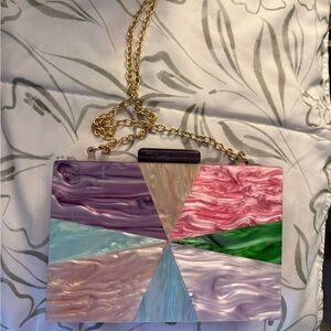 Colorblock Acrylic Geometric Crossbody - Purple, Pink, Green, Cream, Blue